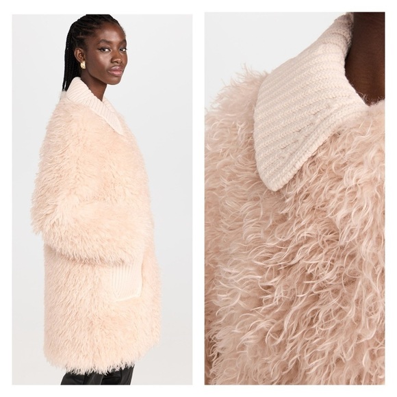 A.L.C. Grey Faux Fur Coat Faint Peach Oversized Jacket Large Furry Fuzzy EUC - Picture 5 of 16